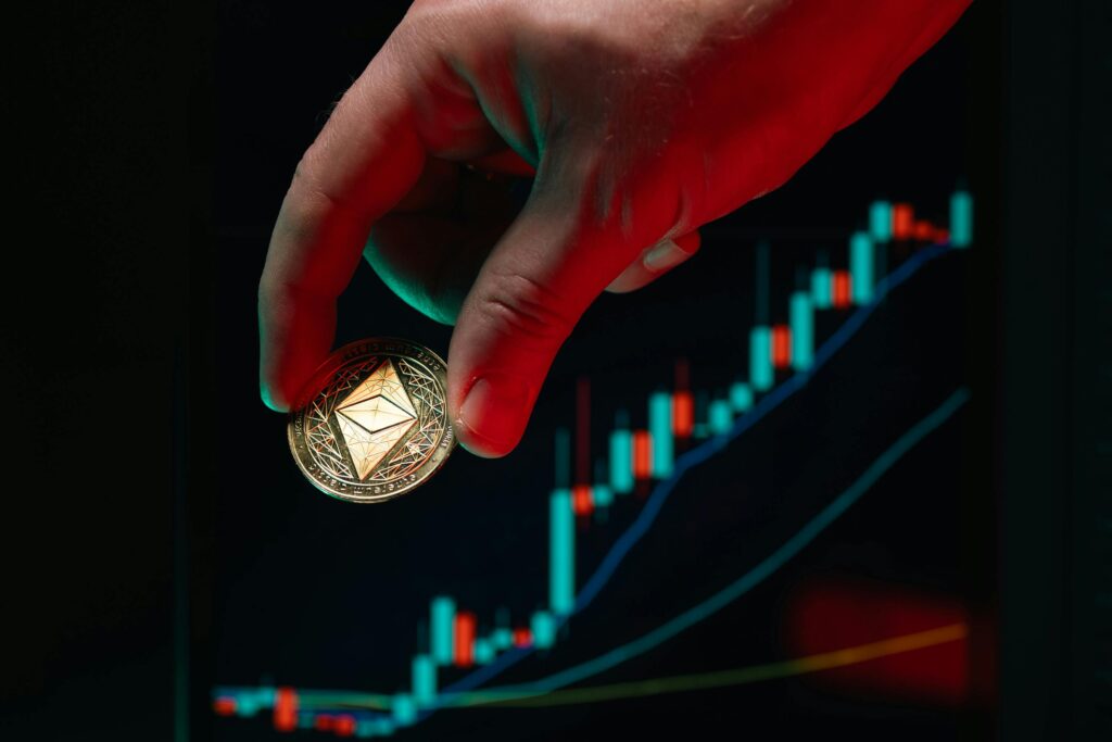 Crypto currency stock market hand hold coin